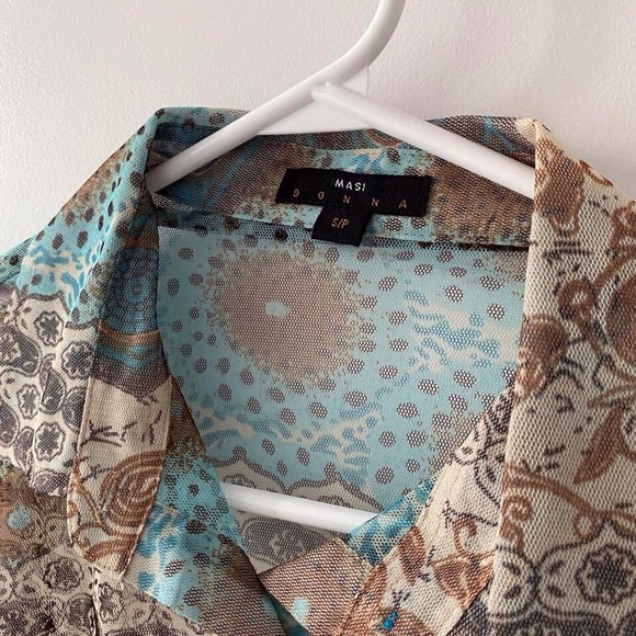 Y2K Sheer Blue Floral Blouse (S) - Picture 2 of 7